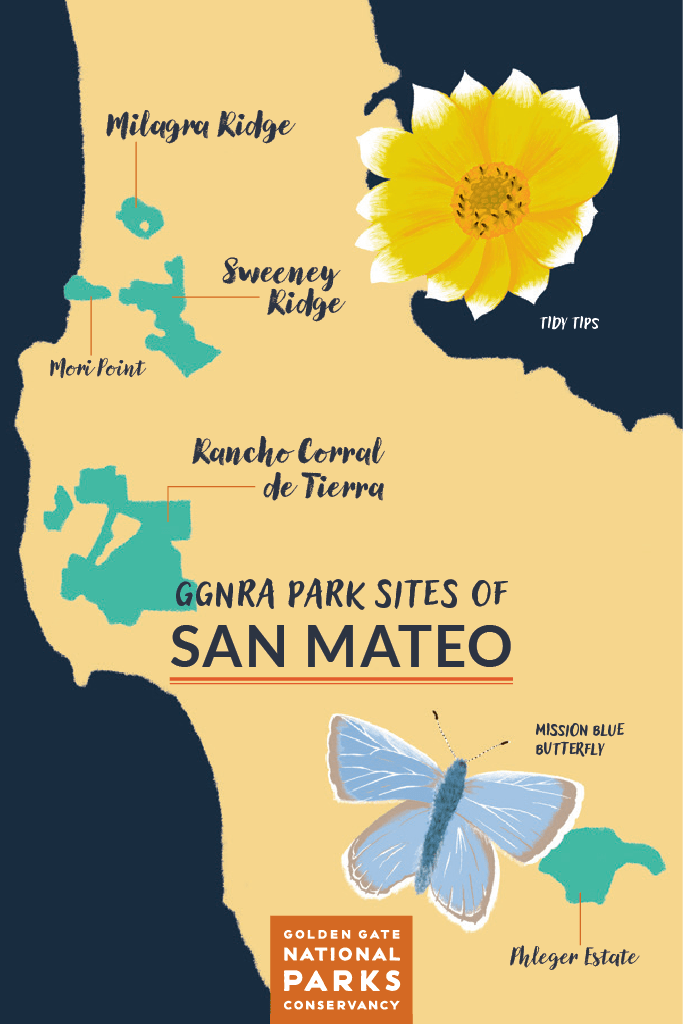 Illustrated postcard: GGNRA Park Sites of San Mateo