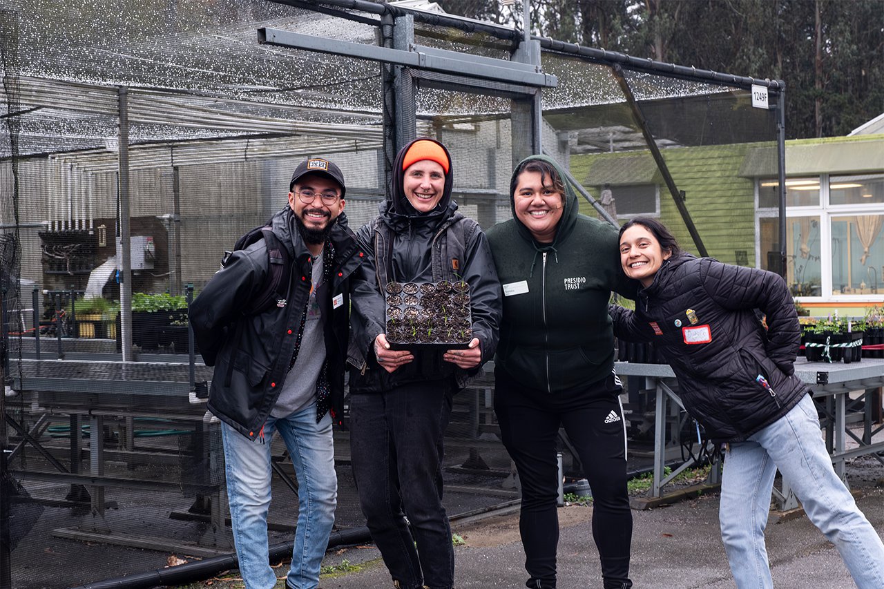 Queer and Trans Community Day, volunteering at the Presidio Native Plant Nursery. (Photo by Devin Ariel/Parks Conservancy)